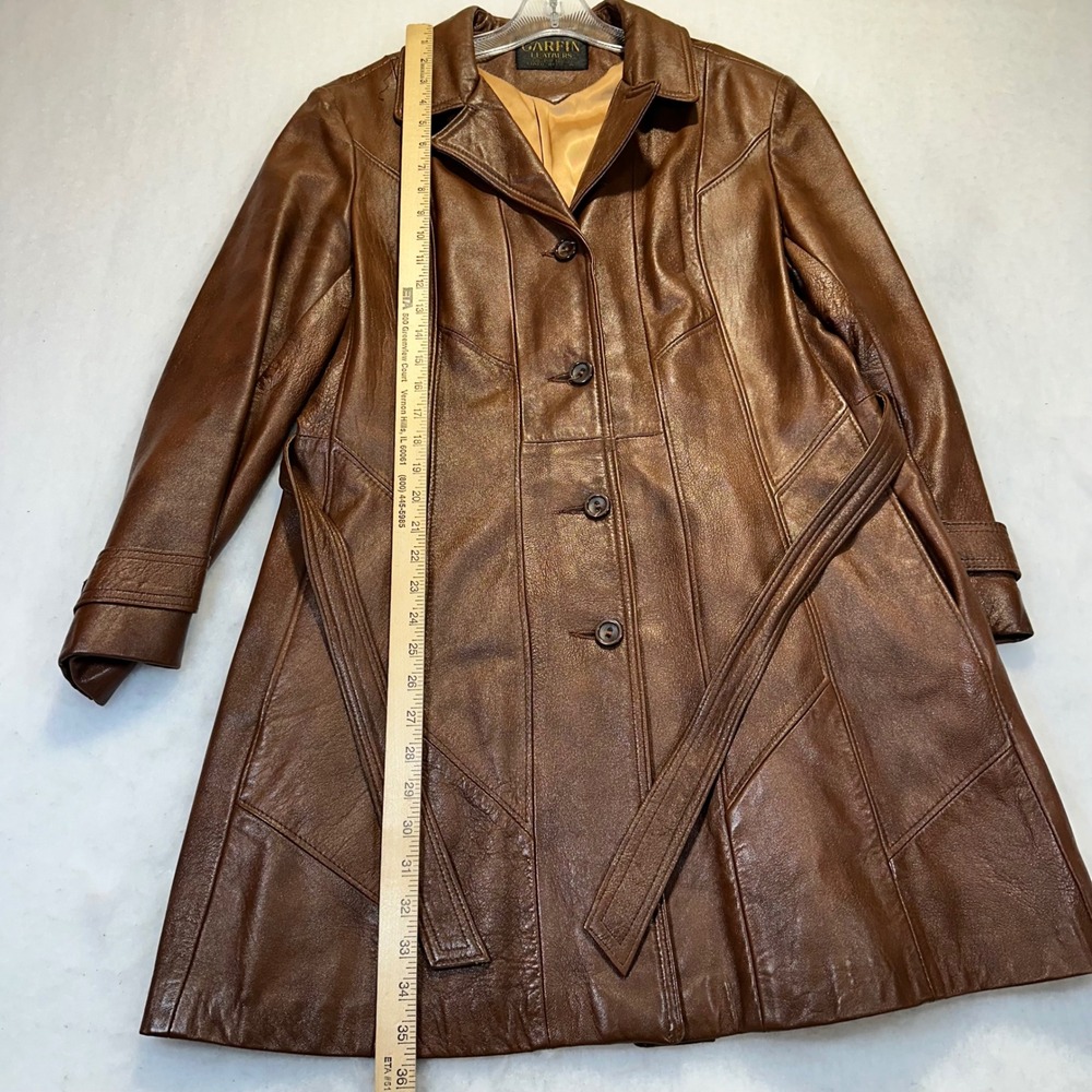 Garfin Leathers Trench Coat Womens 18 Brown Vintage 70s Boho Leather Jacket - Picture 8 of 15